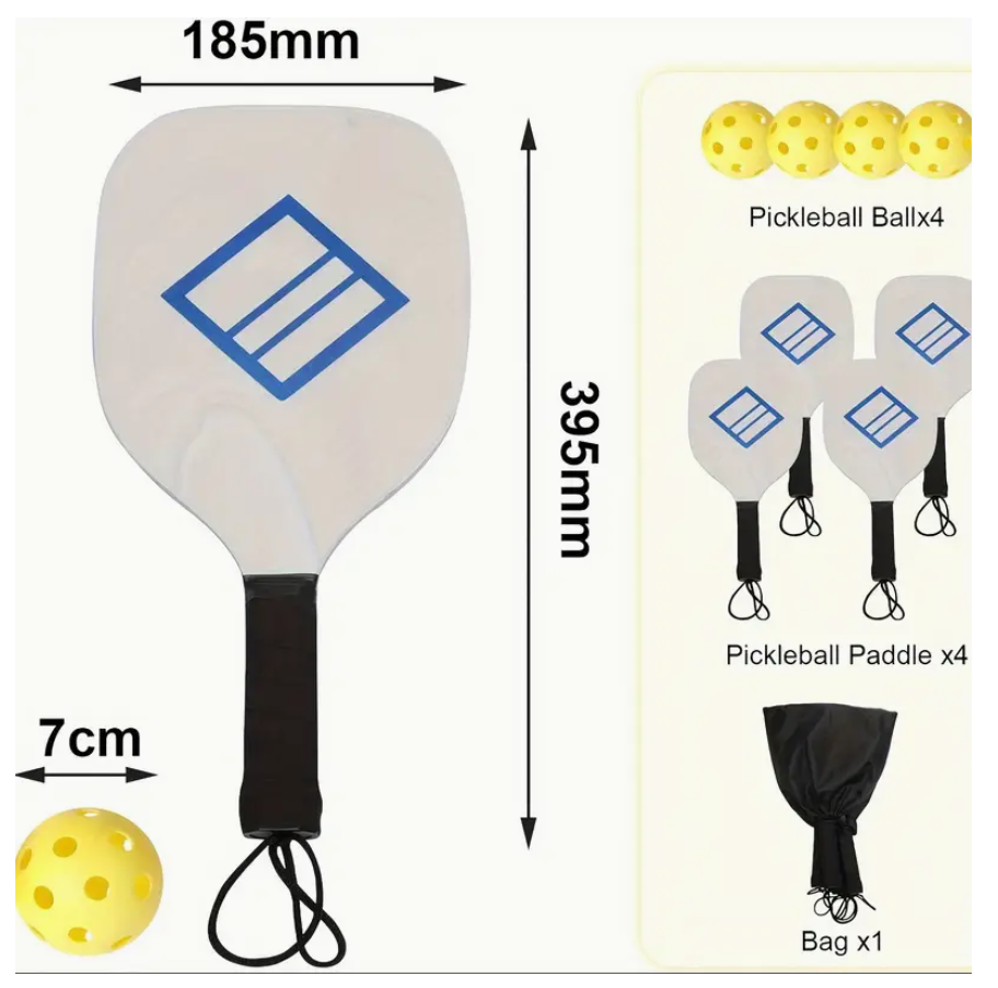 Pickleball paddles (4) and balls (4) set