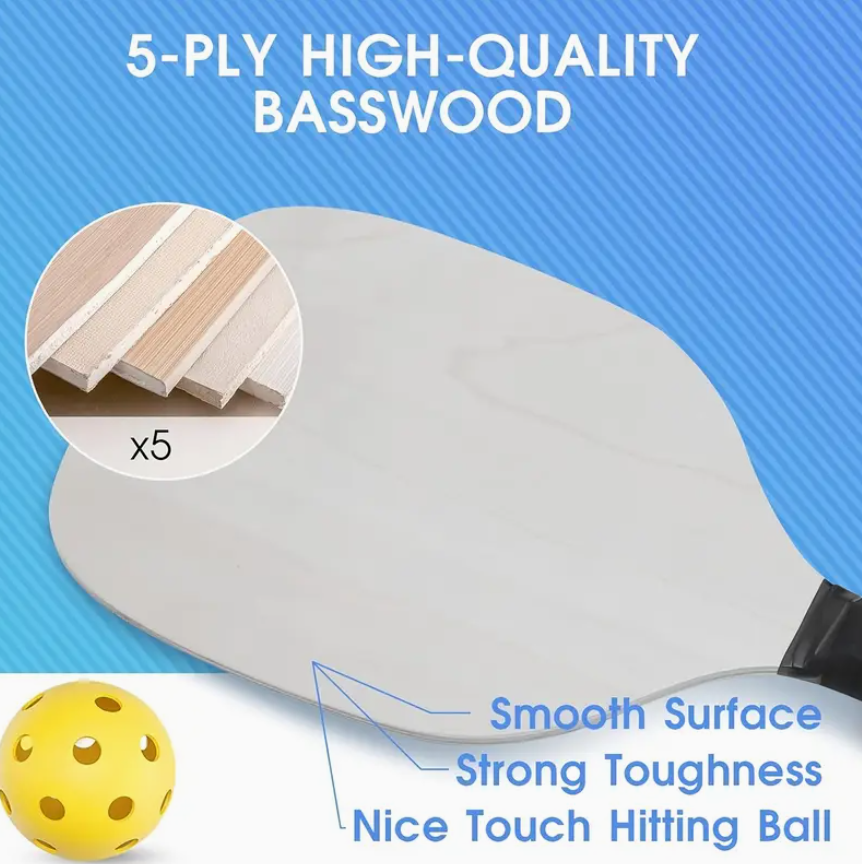 Pickleball paddles (4) and balls (4) set